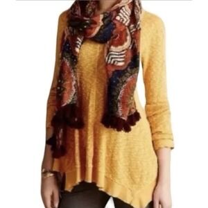 Left of Center Women's Anthropologie Top Butter Mustard Yellow Flare Hem Med USA